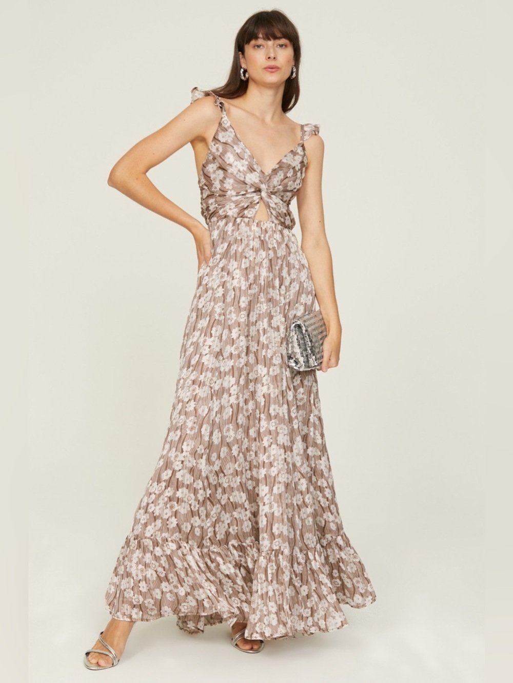 Sabina Musayev Silvia Gown Taupe floral size small